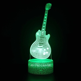 Guitar 3D LED lampe – 16 lysfarver – dæmpbar – med fjernbetjening
